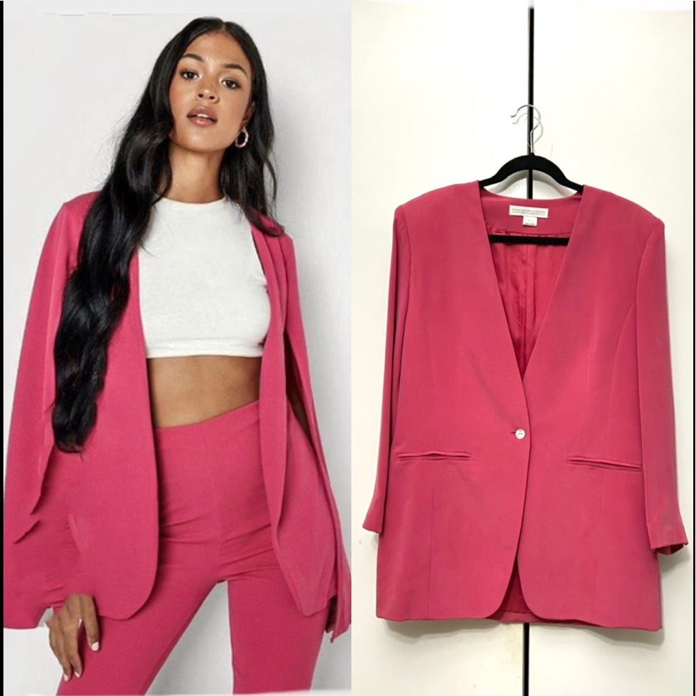 exc Preston and York silk blazer jacket rose pink lined no collar lined